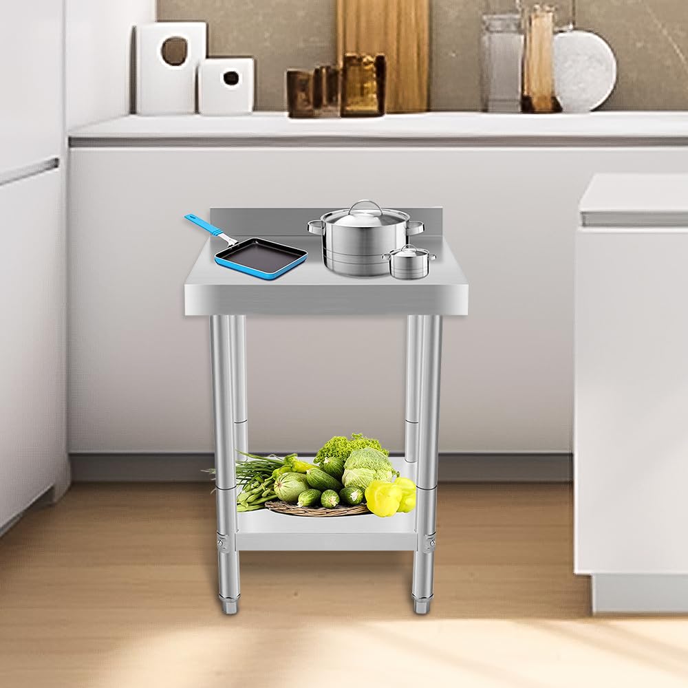 LANTUS Mesa de Trabajo Cocina Inox con Bandeja Carga 750kg con Accesorios de Montaje para Preparación Cocina Alimento Comida Hoteles Oficinas Hospitales-61 x 61 x 90 cm-Plata