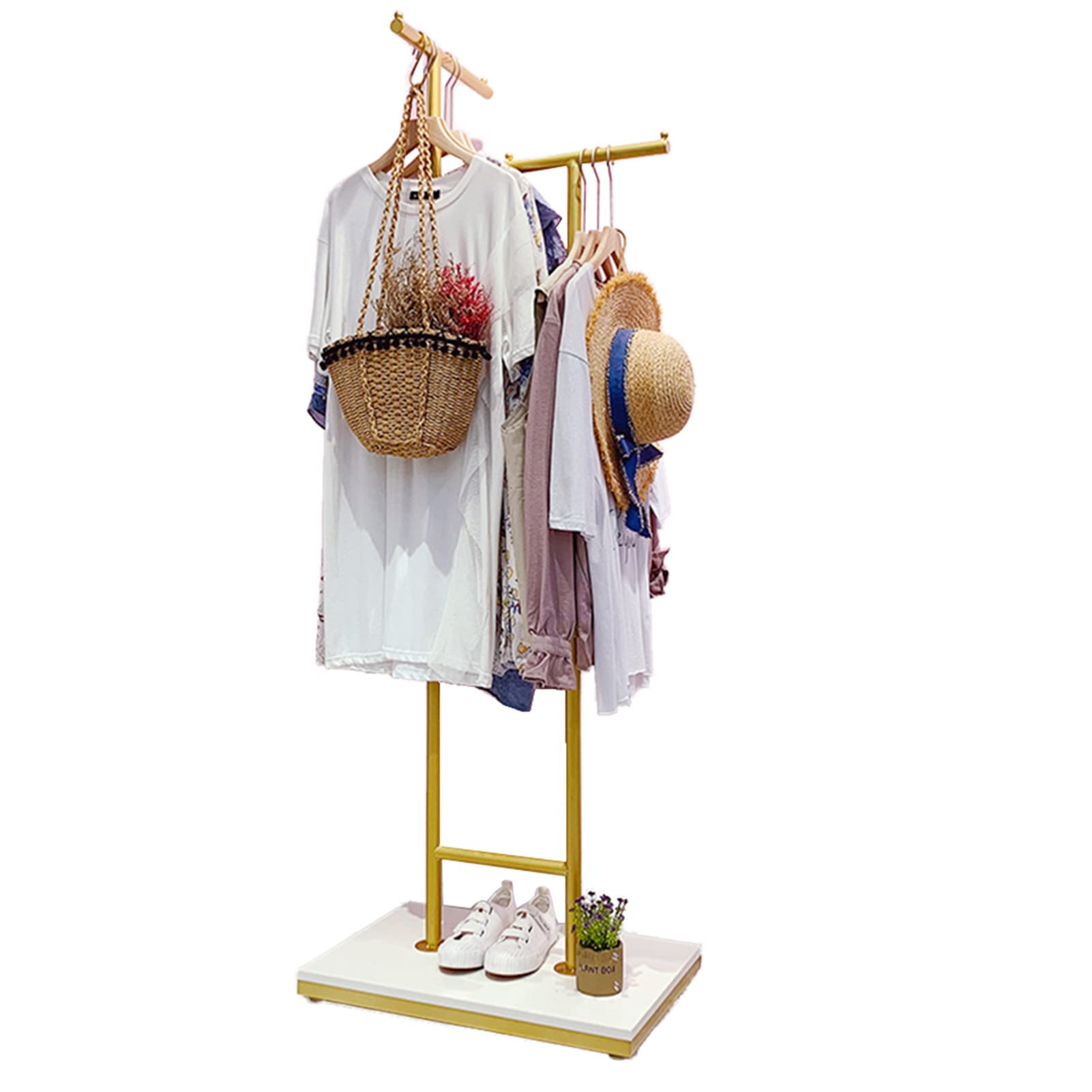 Semplici espositori in Metallo per Negozi di Abbigliamento, Porta Abiti Dorato a 2 Vie, espositore per Camicie da Abito, organizzazione Porta Abiti da Appendere al Portico, Ver