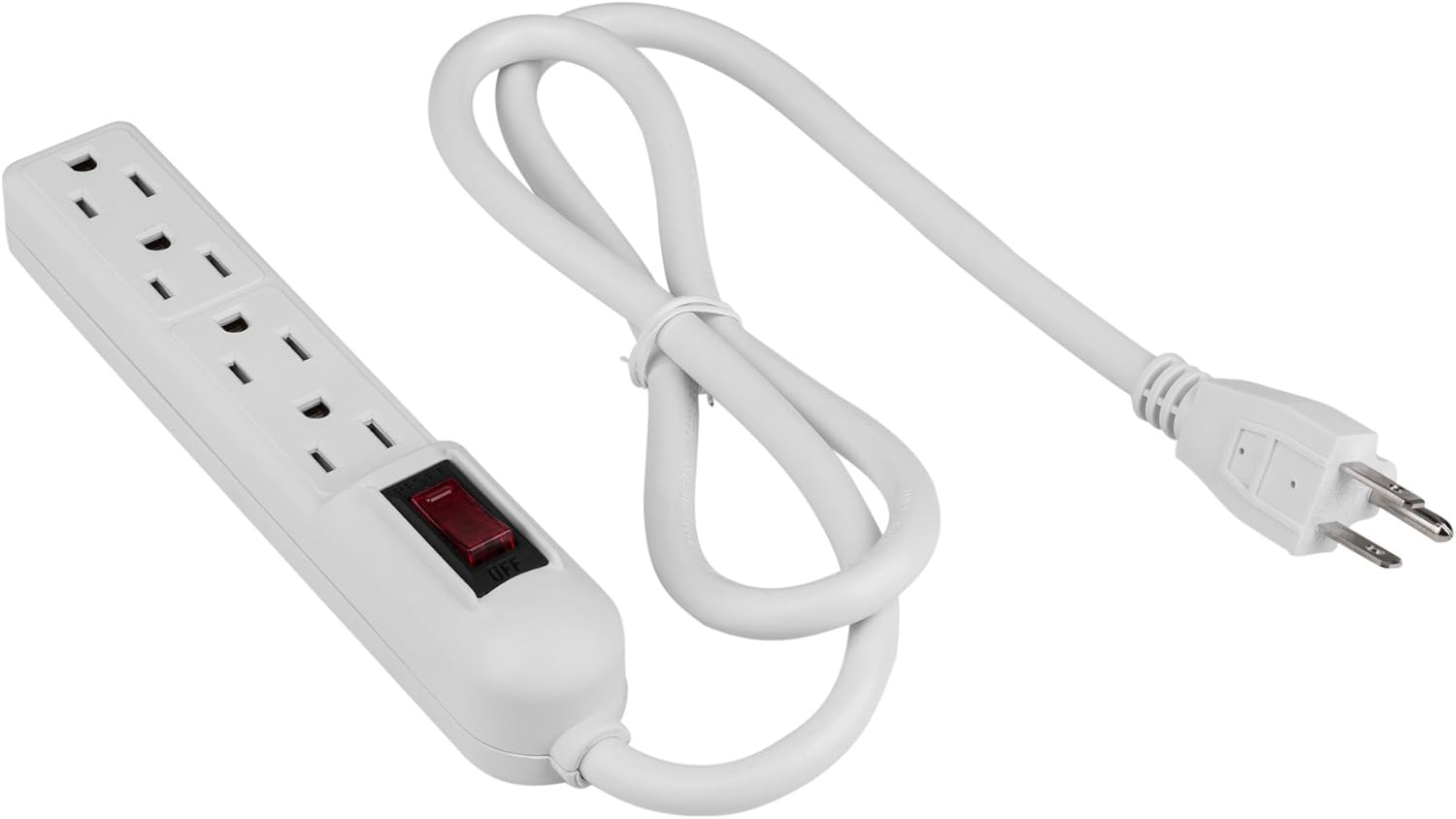 Parts Express 4 Outlet Slim Strip 3 ft. Cord and Circuit Breaker/Switch UL - White