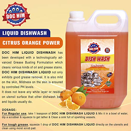 Image of Dishwash Liquid Gel Orange, With Orange Fragrance, 5 Litres Economy Pack, Hygienically Cleans Hidden Grease and Tough oil For All Utensils, (Pack of 2)
