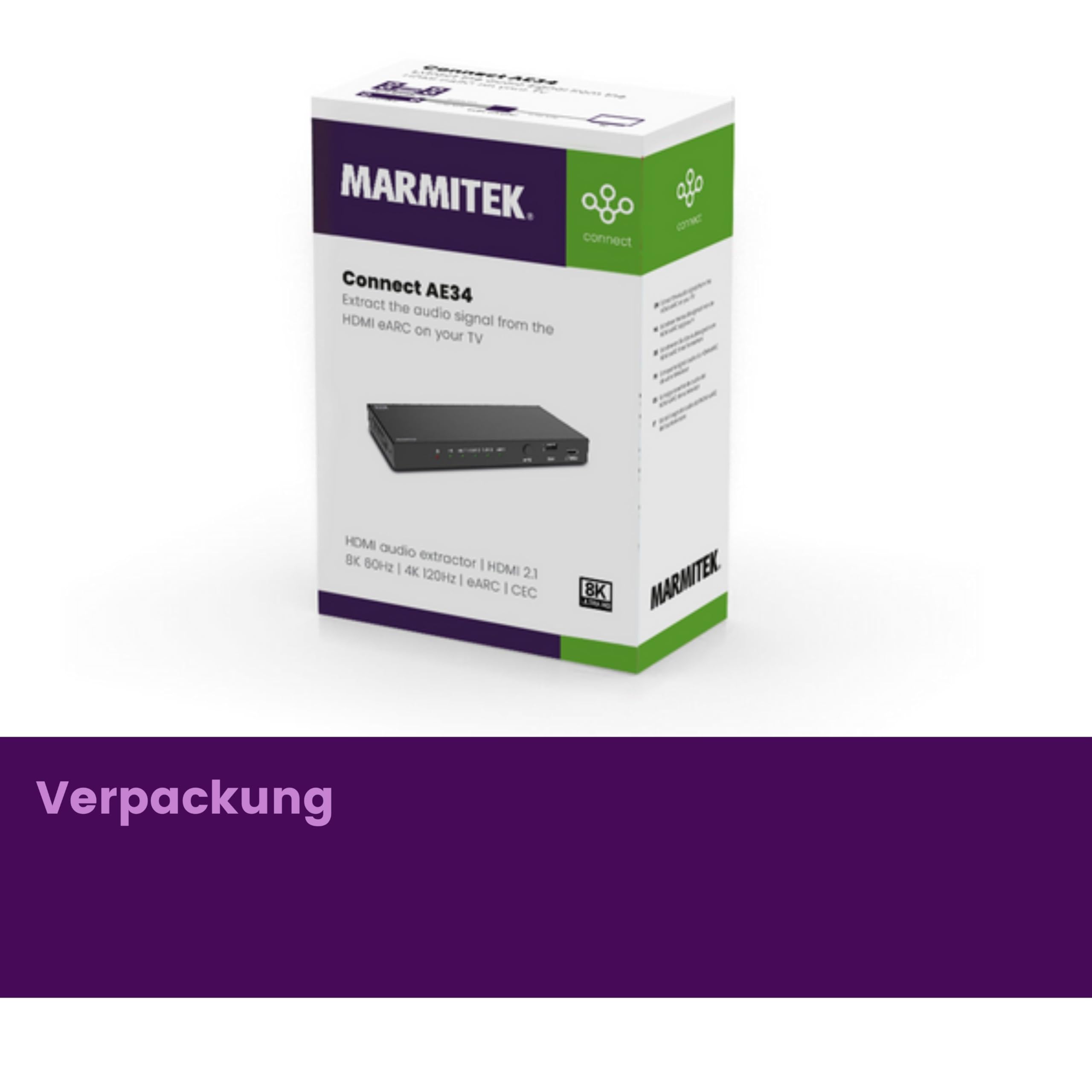Marmitek Connect AE34 - eARC HDMI Audio Extractor - Konverter für 2 Systeme | Konverter für zwei Audiosysteme am TV mit AV-Receiver + Soundbar, 8K 60Hz, EDID, HDMI 2.1, Dolby Atmos, digital & analog