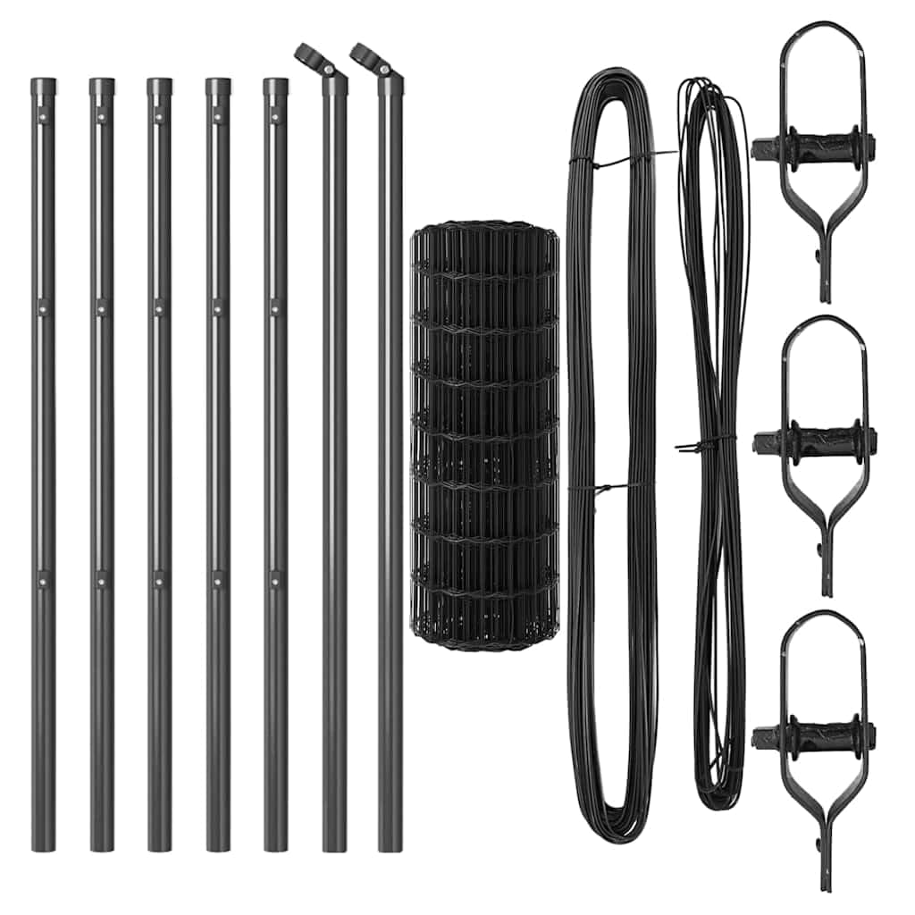 Outdoor Garden Fence Panel Set Grey 0.4 x 50 m Steel PVC Weather Resistant Secure Boundary for Terrace Patio Lawn Pet Enclosure with Posts Hardware Kit Modern Style Easy Assembly