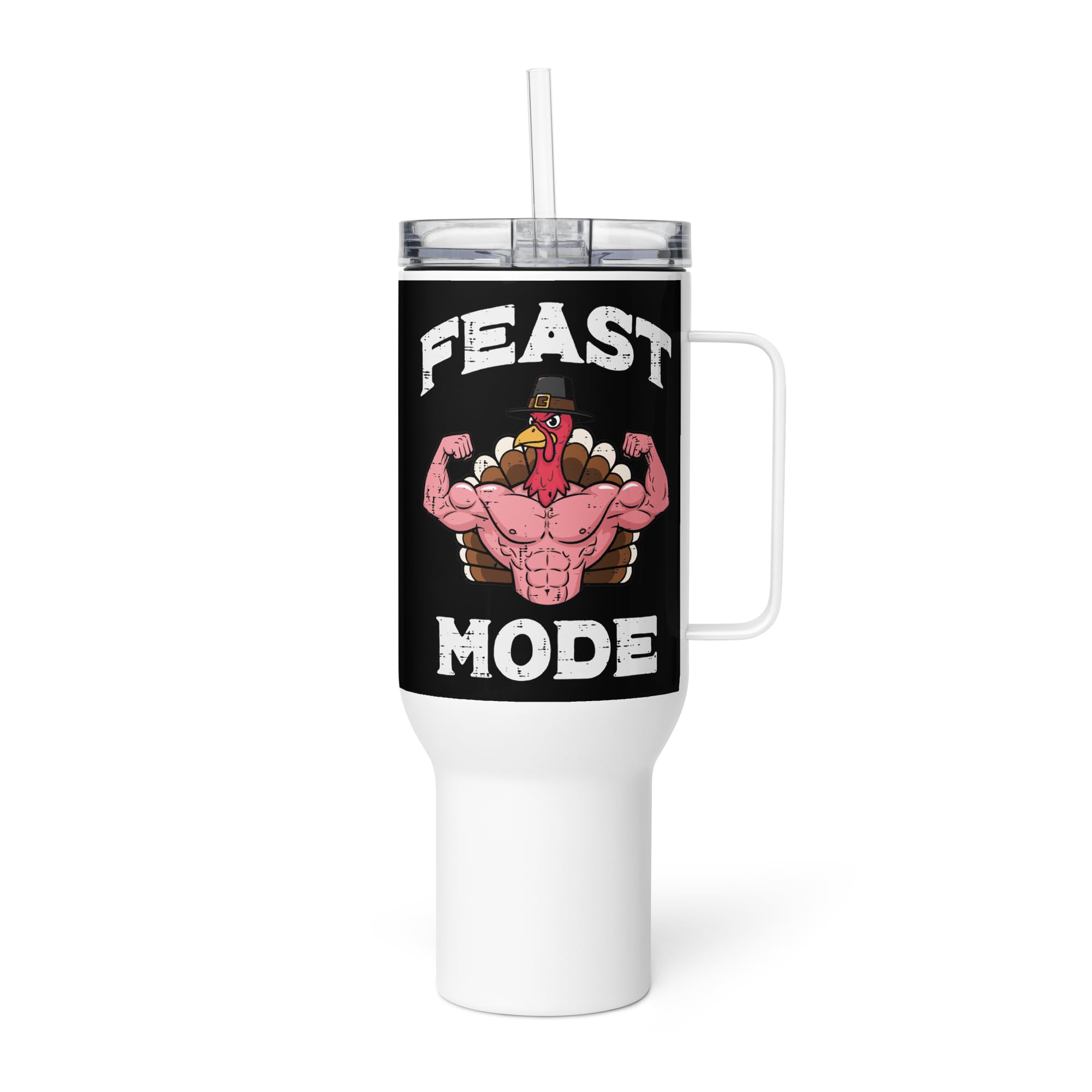 Thanksgiving Buff Turkey Feast Muscle Workout Gym Men Stainless Steel Travel Tumbler White