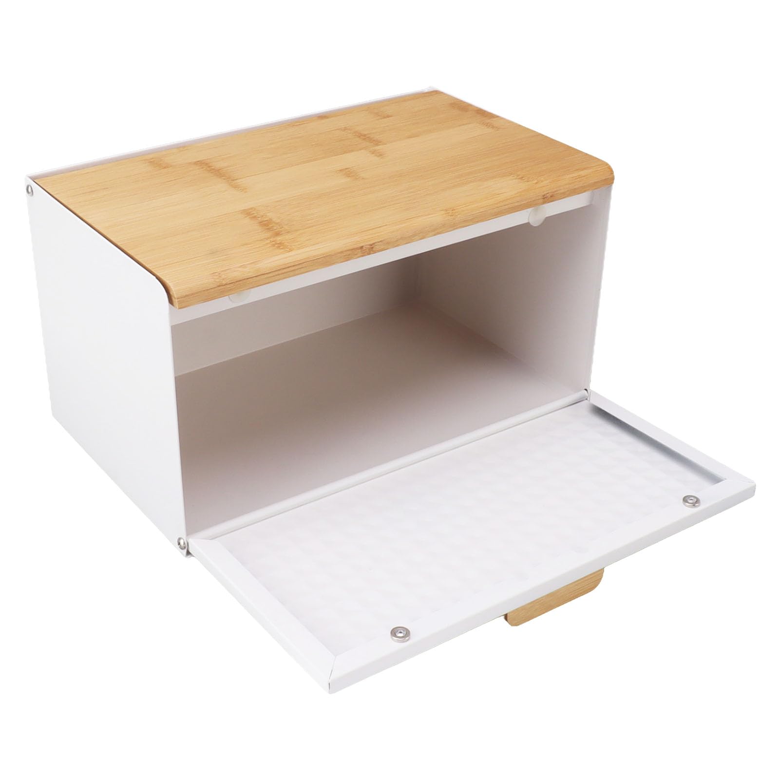 Cocoarm Skrzynka na Chleb Drewniana z żelazną ramą, Pojemna i Wytrzymała Organizator na Chleb na Blat Kuchenny, 35,5x21,5x20 Cm (WHITE)