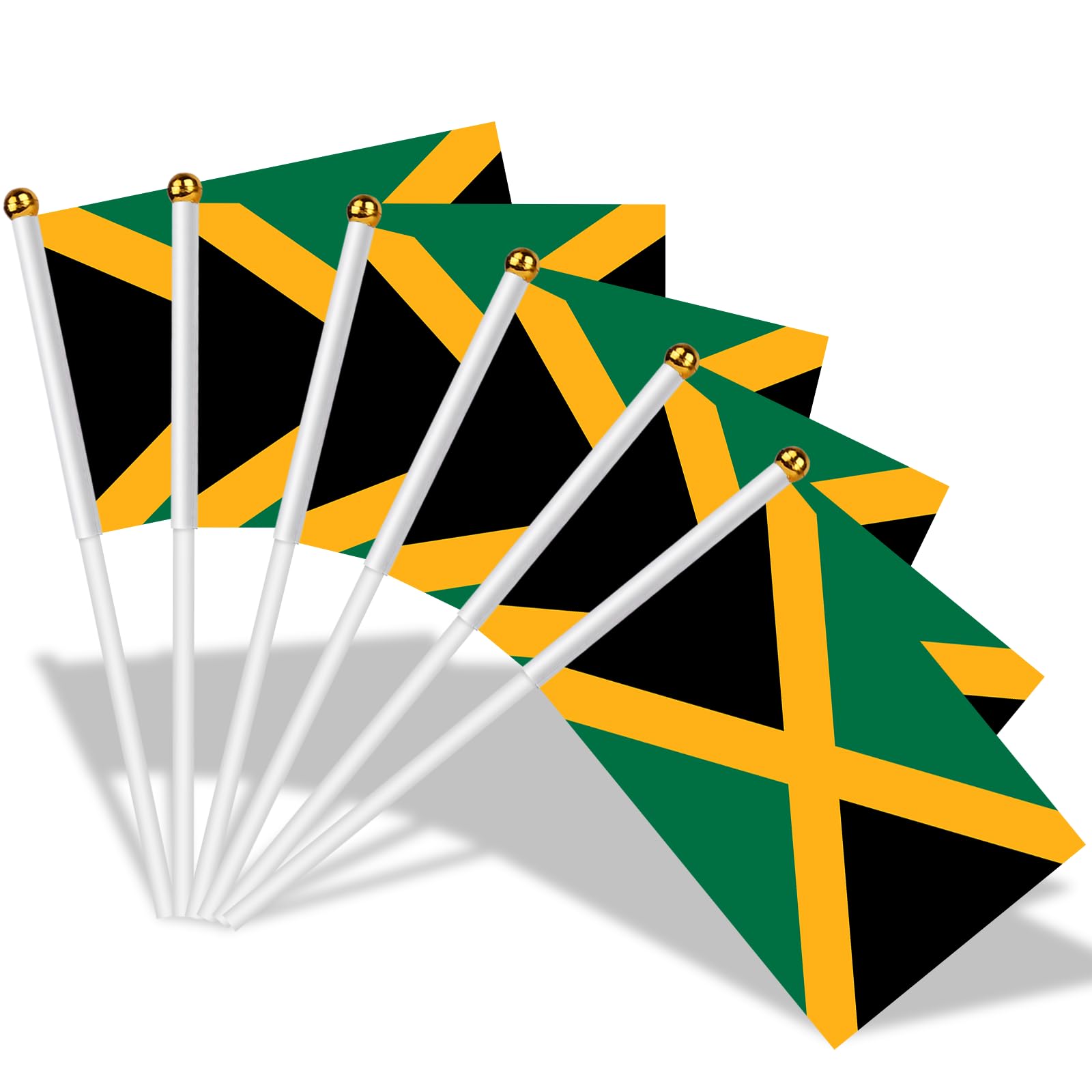AhfuLife 100pcs Jamaica Flags on Sticks for Party Decorations, 14 x 21cm Hand Held Caribbean Flags, Small Jamaican Flags with 30cm White Pole for Culture Day National Day Sports Garden Street Decor — image 1
