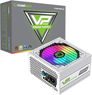 GameMax VP-Series 700W 80 Plus Bronze Power Supply (No Power Cord Included) - 700W GameMax VP-Series VP-700-RGB, Semi-Modular, Single Rail, 120mm RGB Fan, ATX PSU | White