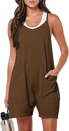 ANRABESS Women's Summer Casual Sleeveless Rompers Loose Spaghetti Strap Shorts Jumpsuit with Pockets