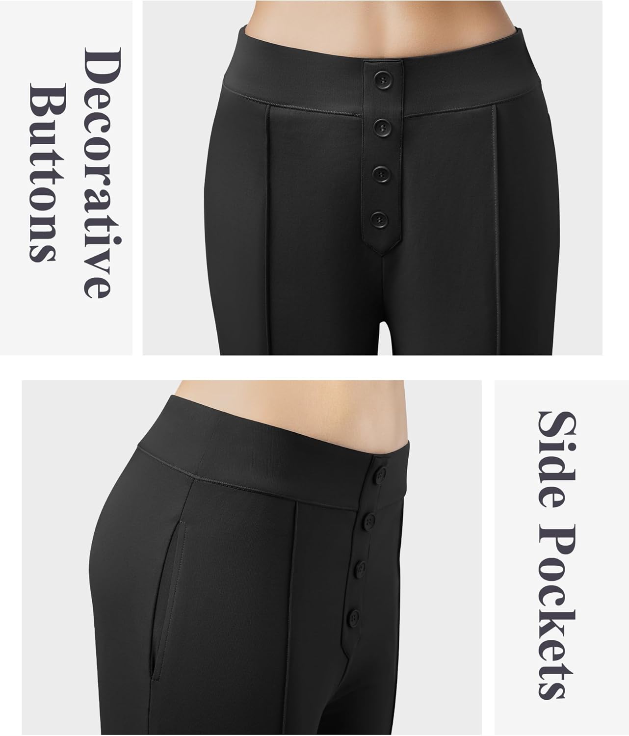 Womens Wide Leg Business Casual Pants High Waisted Button Pull On Dress Work Pants with Pockets - Image 5