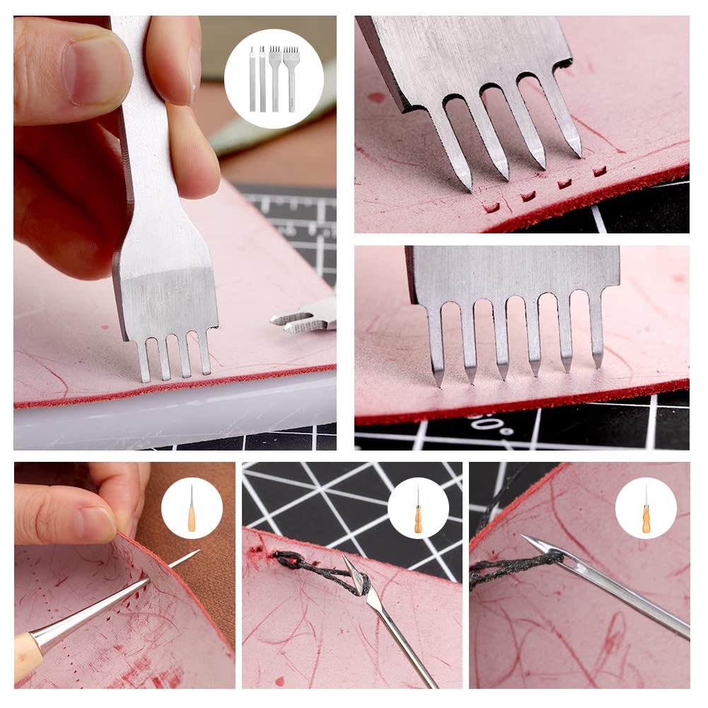 MSBD 30 Stuks Lederen Gereedschapsset Leerbewerkingsgereedschap Basis Naaien Reparatieset Lederen Hand Naainaalden Priem Voor Leren Schoenen Tas Riem Reparatie Naaien