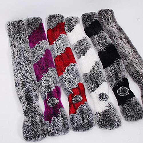 Valpeak Real Fur Scarves Women Winter Fur Neck Warmer Scarf Cold Weather Rabbit Knitted Fuzzy Fluffy (Graywithred) #TOP5