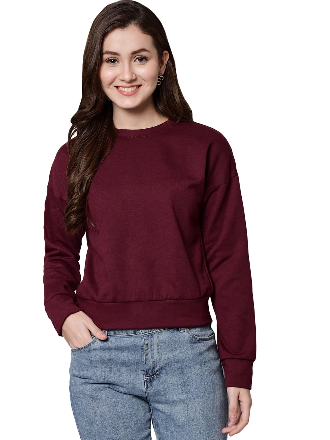 funday fashion Women Fleece Full Sleeve Solid Crop Crew Neck Sweatshirt-picture-18