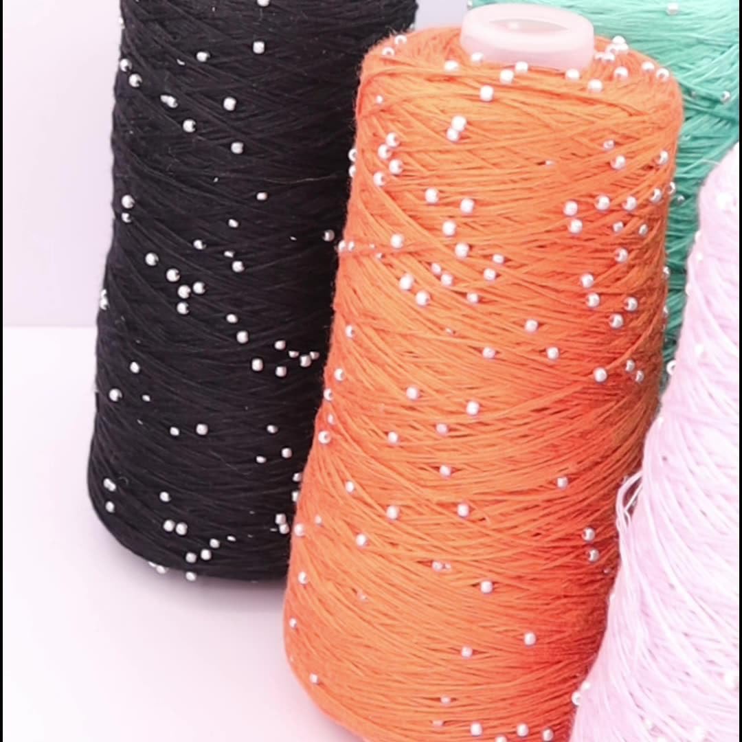 Mercerized Cotton Pearl Yarn, 1 Big Ball Soft and Luxurious Bright Silk Cotton Thread Yarn with Pearl for Hand Knitting & Crocheting Total 350g (1, Light Yellow) image 2