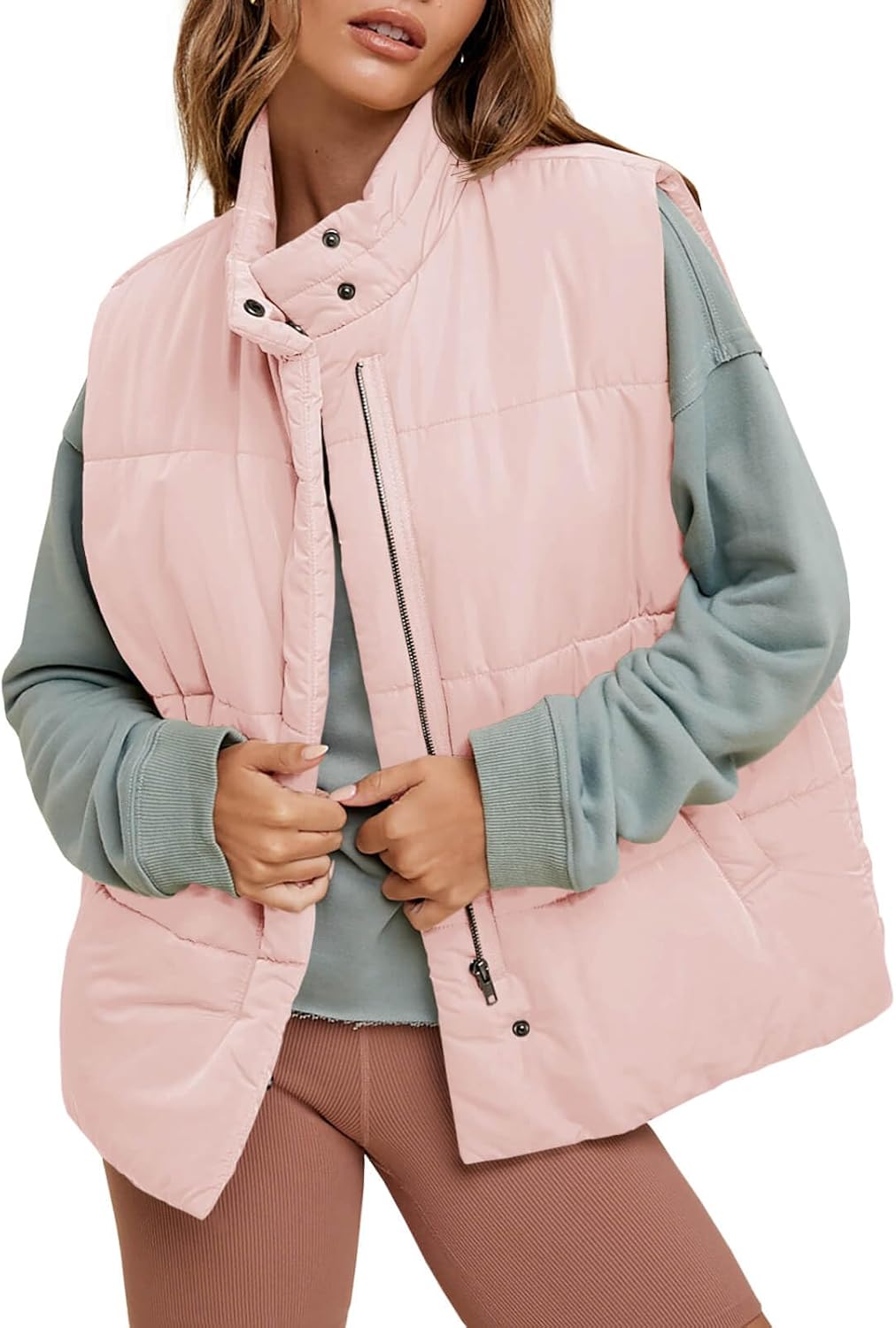 Tankaneo Womens Oversized Puffer Vest Stand Collar Zip Up Sleeveless Jackets Lightweight Fall Casual Coats Outerwear Tankaneo Womens Oversized Puffer Vest Stand Collar Zip Up Sleeveless Jackets Lightweight Fall Casual Coats Outerwear
