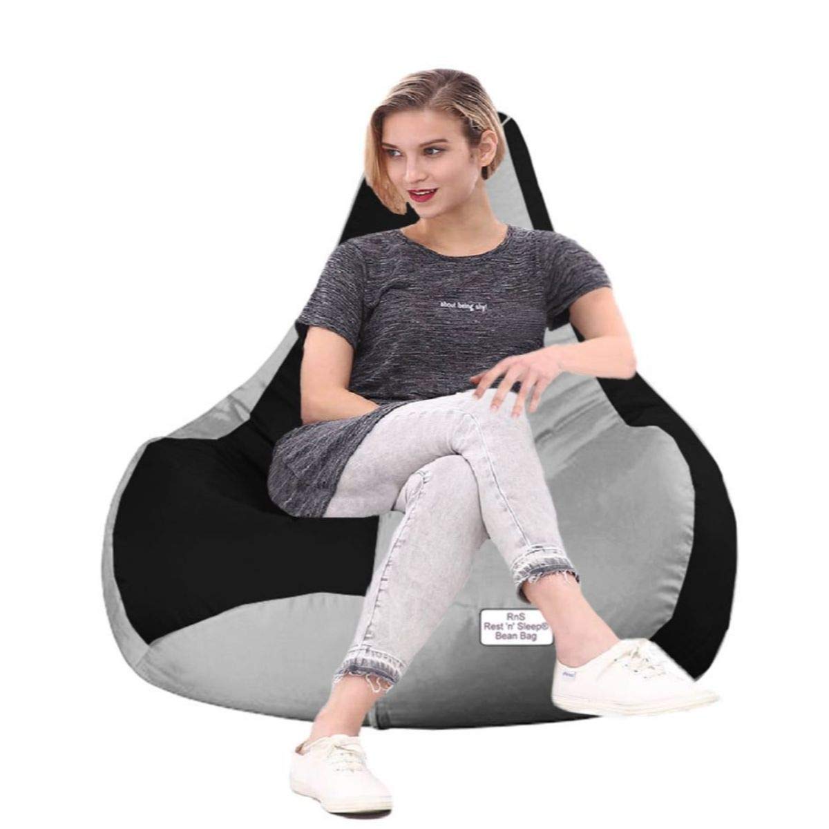 RnS Rest 'n' Sleep - Teardrop Bean Bag Cover Only (Black/Light Grey, XXXL)