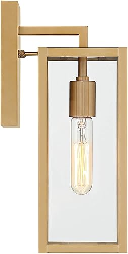 Miniatura 6 de John Timberland Titan - Moderna lámpara de pared para exteriores, marco rectangular dorado suave, paneles de vidrio transparente de 14 1/4 pulgadas,