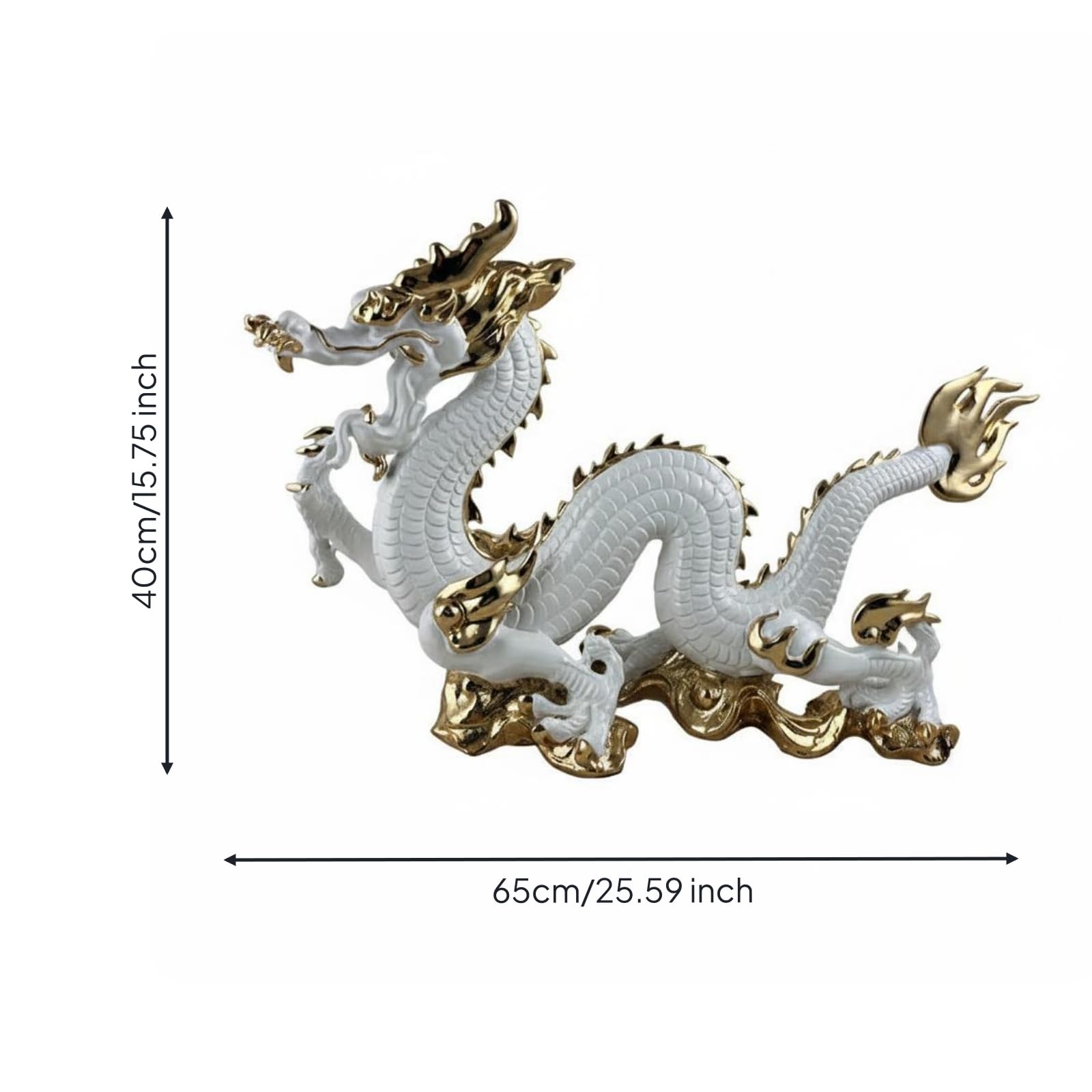 Elektroplattierte Drachenfigur Goldfarben Resin-Drache Sammlerstück Goldene Drachenstatue für Laden, Büro, Weißgold