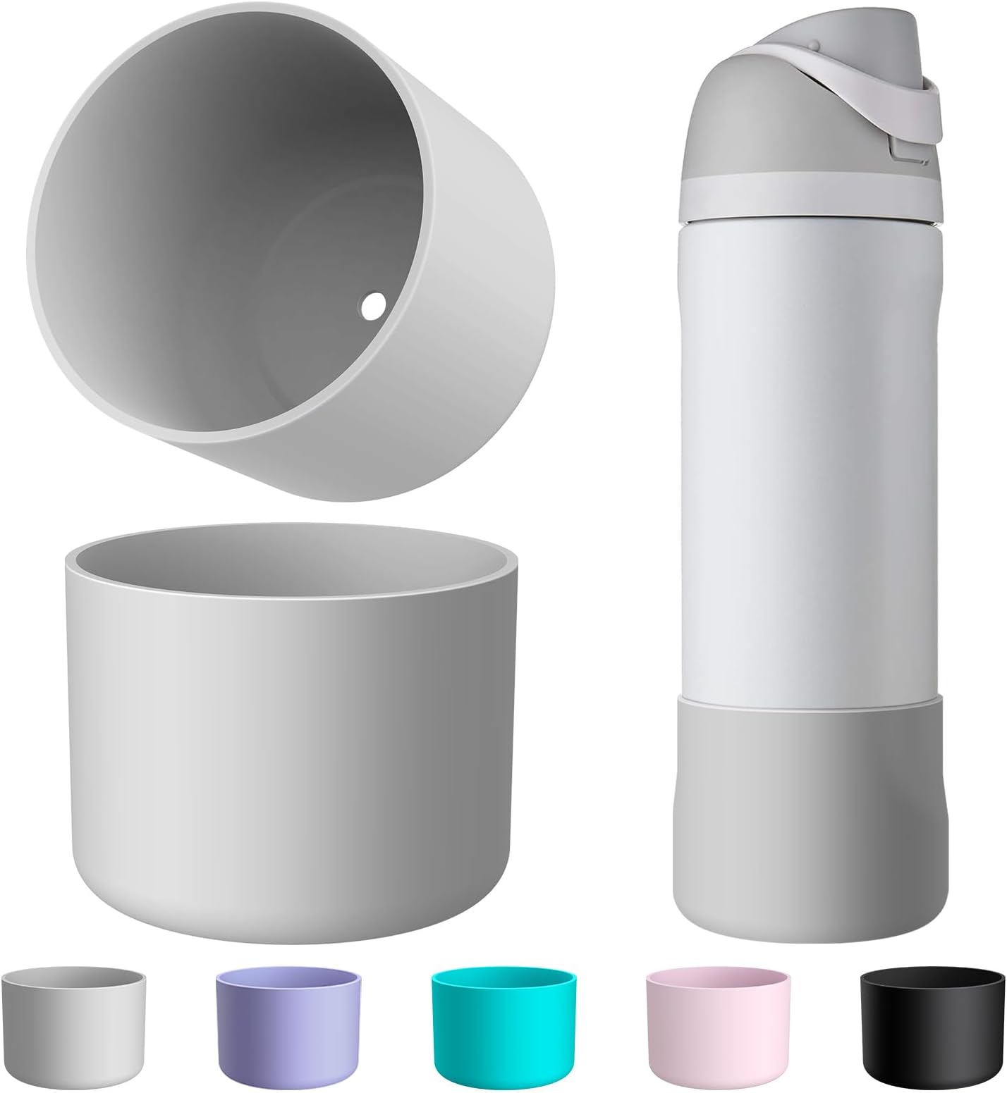 2PCS Silicone Water Bottle Boot for Owala 24oz, Anti-Slip Protective Sleeve Bottom Bumper for FreeSip, Twist, and Flip Stainless Steel Bottles, Dishwasher Safe and BPA Free(Gray)