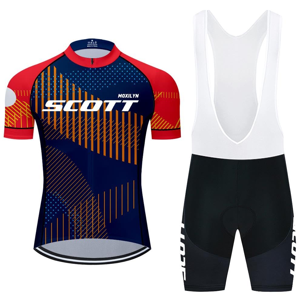 Moxilyn Fahrradtrikot Kurzarm Set für Herren Radtrikot T Shirt Radsport Radtrikot Set Fahrrad Trikot Kurzarm+Radhose mit 4D Gel,Ursprüngliche Gaze Radjacke und Radhose,MTB Radtrikot
