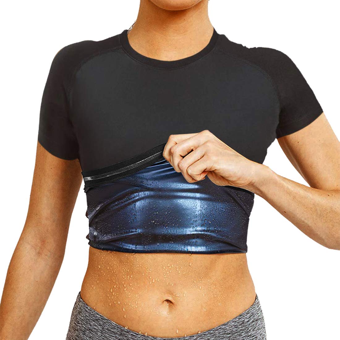 Sauna Sweat Vest Corset Waist Trainer Body Top Shapewear Slimming T-Shirt Short Sleeves Workout Suit Tummy Control for Men Women(Black-Women，3XL)