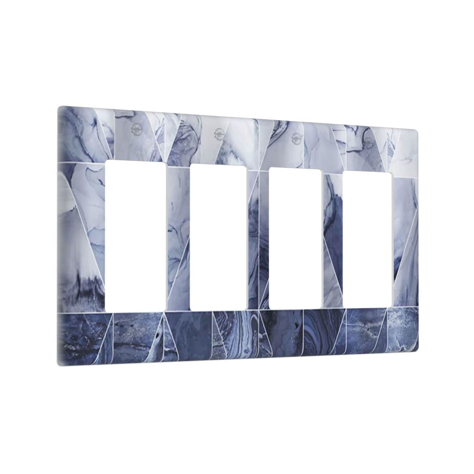 Navy Blue Marble 4 Gang Light Switch Cover Decorative Decora Wall Plate Quad Rocker Switchplate GFCI Electrical Outlet Faceplate for Bathroom Kitchen