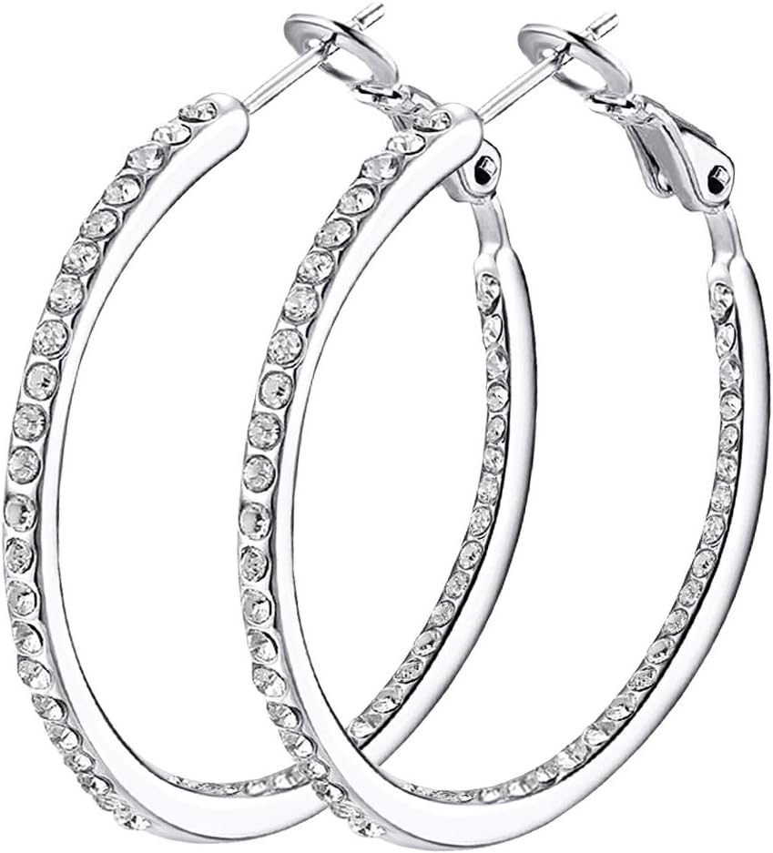 Hoop Earrings, Cubic Zirconia White Gold Plated Rhinestone Hoop Earrings for Women Girls Jewelry Earrings