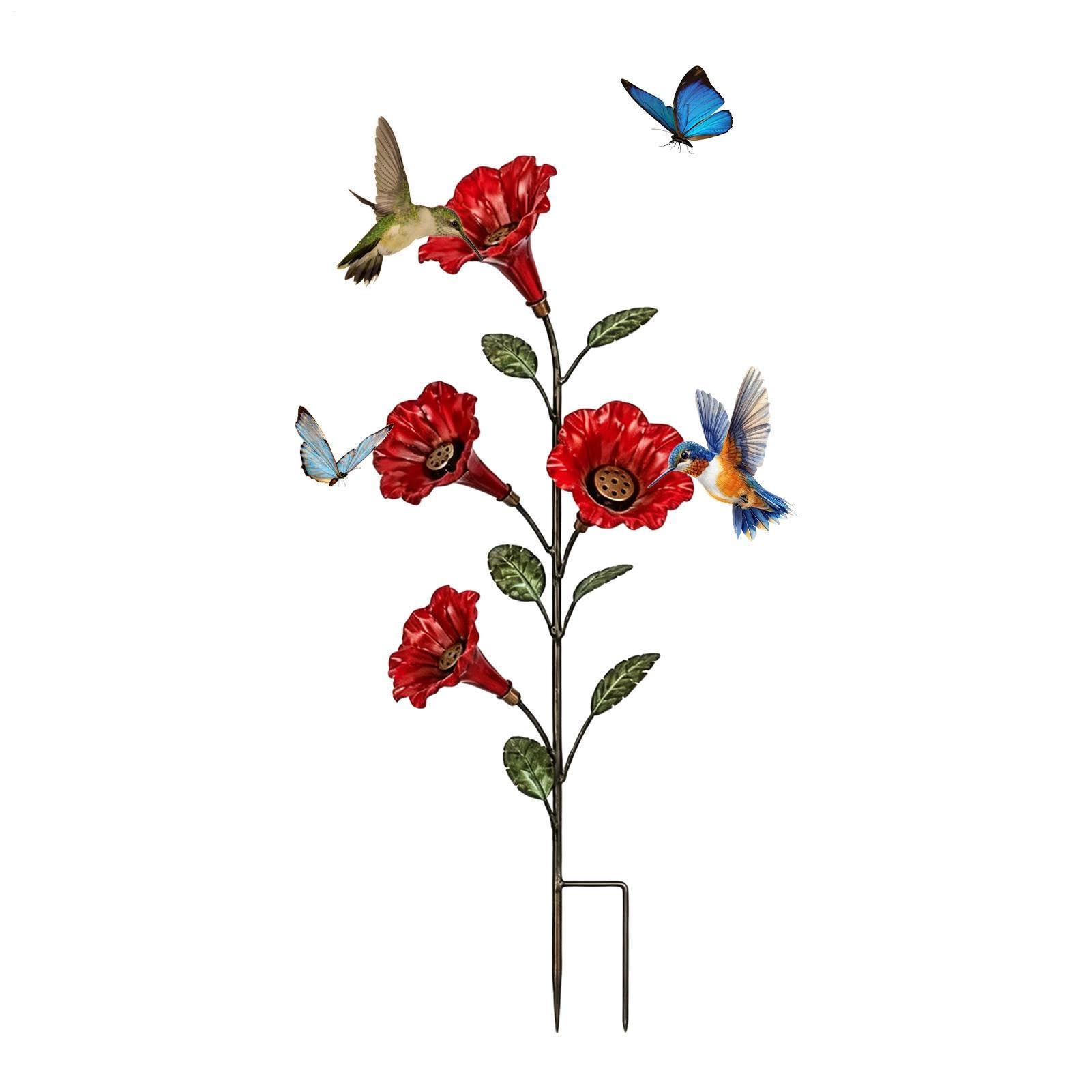 Estaca de de colibrí con forma de flor para decoración de patio