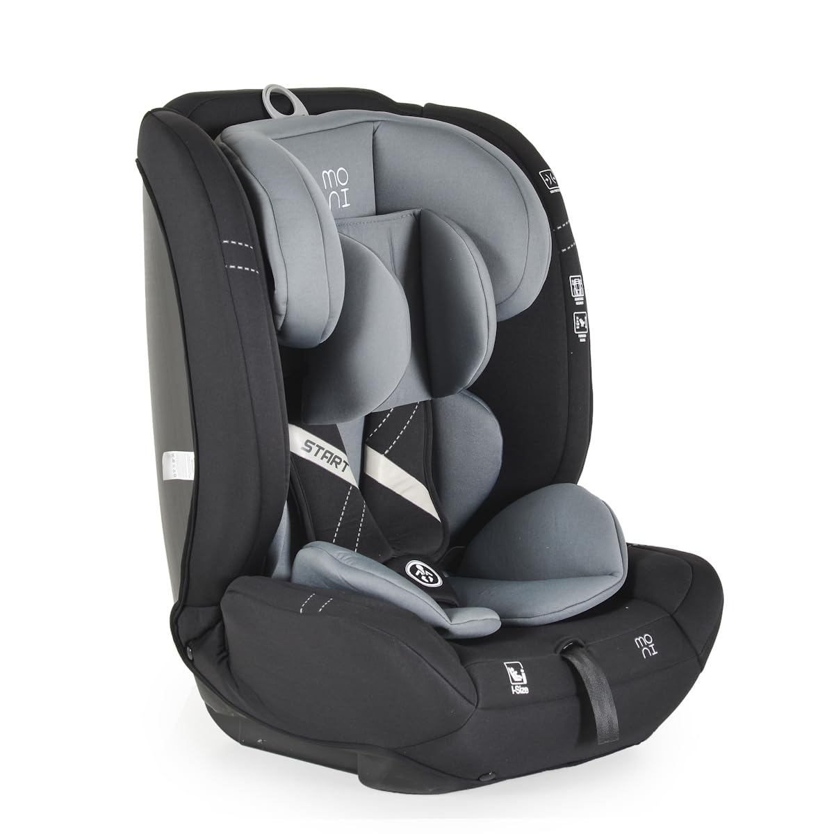 Moni le siège enfant i-Size Start (76-150cm) appui-tête réglable, doudou, coloris:gris