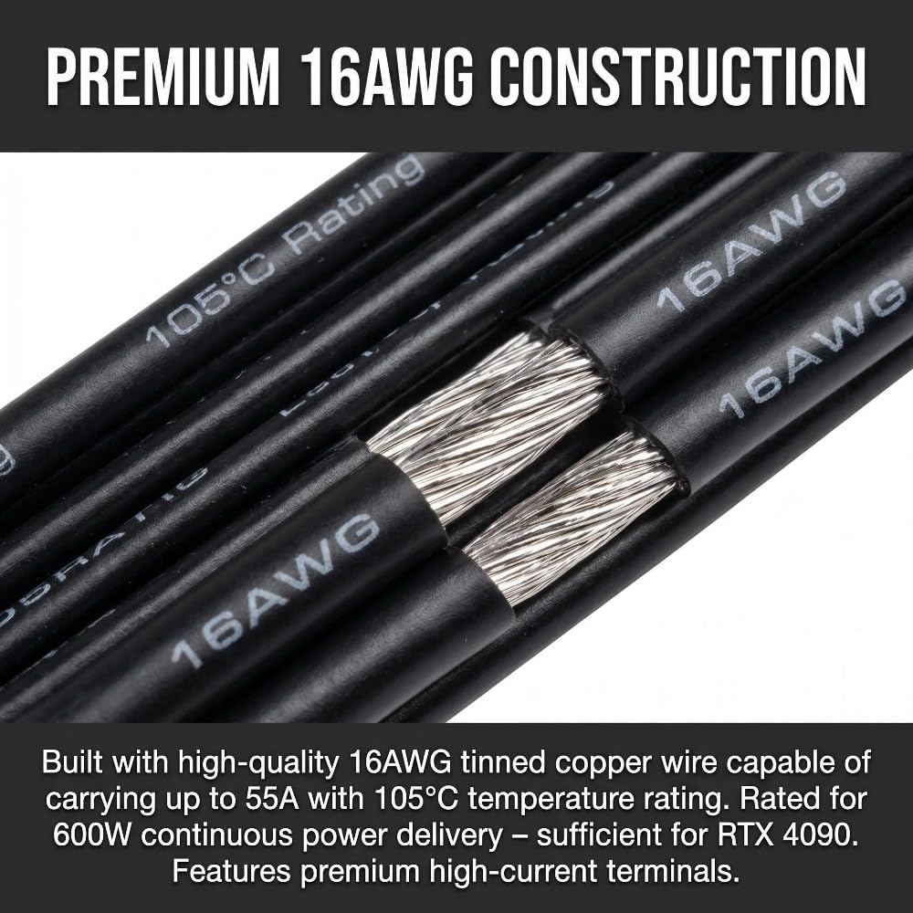 Amazon.com: ATX 3.0 PCIe 5.0 12VHPWR Cable – 2x8 Pin to 16 Pin