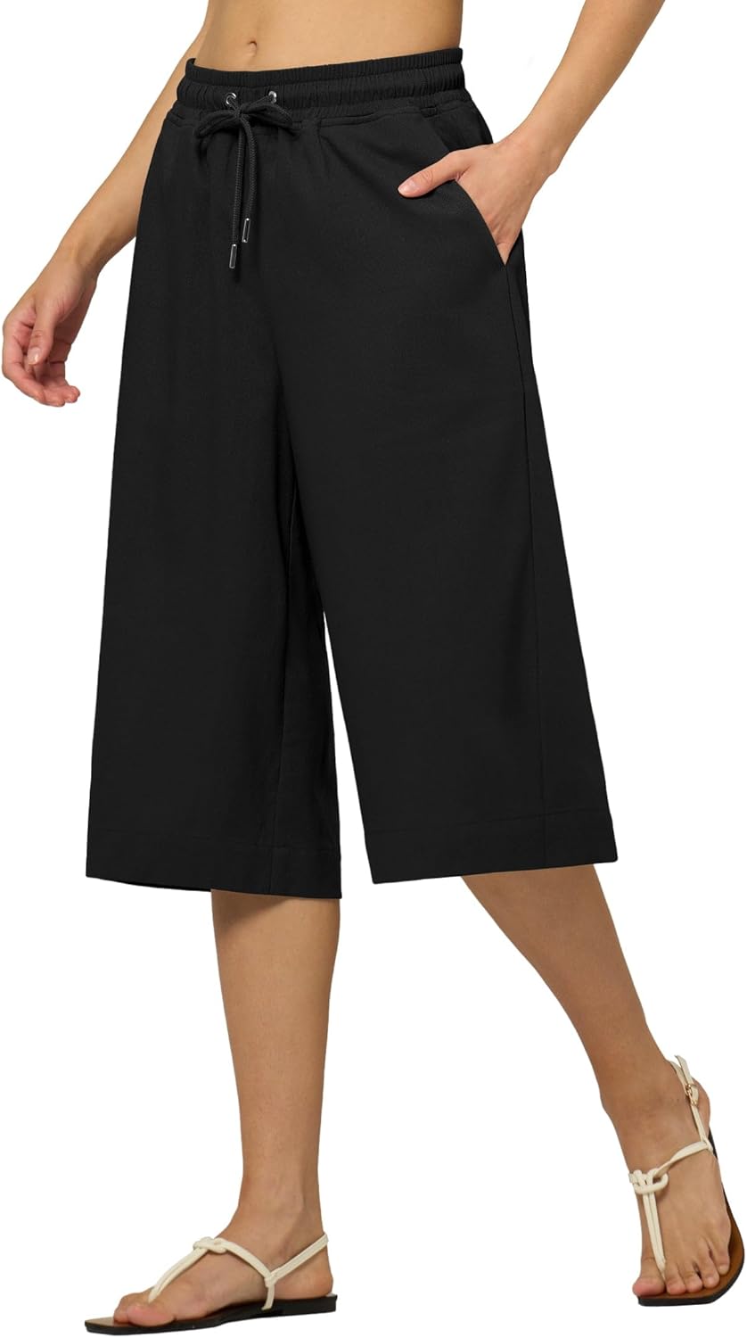 Willit Women's Linen Capri Pants Wide Leg Dress Casual Summer Pleated Capri High Waisted with Pockets 16" - Image 2