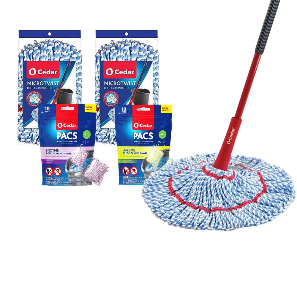 O-Cedar MicroTwist MAX Microfiber Mop with 2 MicroTwist MAX Refills and Lavender and Citrus Floor Cleaning PACS (Variety Pack)