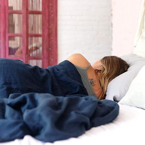 Miniatura 6 de Baloo Funda de edredón de lino natural, funda extraíble para mantas con peso, suave de primera calidad, lino francés transpirable, 42 x 72 pulgadas,