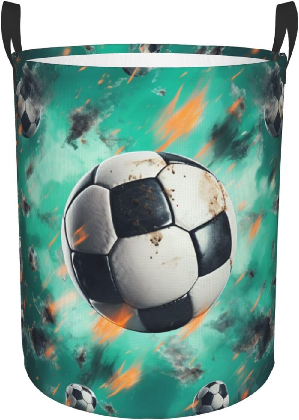 Soccer Laundry Basket With Handles, Foldable Laundry Hamper Oxford Cloth Dirty Clothes Basket Waterproof Clothes Toys Storage Bin Organizer for Bedroom Bathroom Dorm