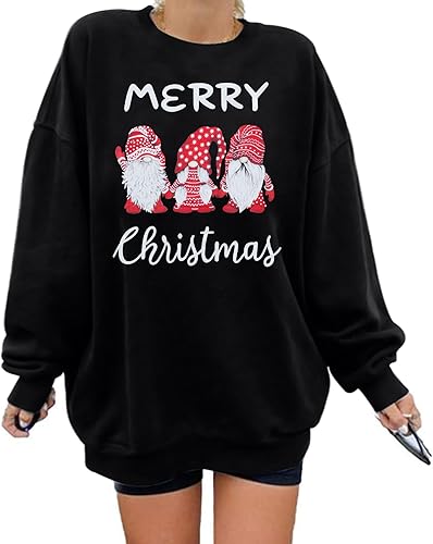 LOTUCY Sudaderas de Navidad para mujer, gnomos, Papá Noel, sudadera de manga larga