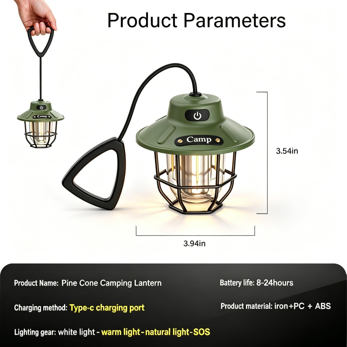 Lanterna da campeggio da 1200 lumen, luce LED ricaricabile con 4 modalità di illuminazione, torcia portatile USB per esterni, per campeggio, escursionismo, emergenze, interruzioni di