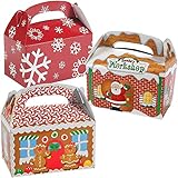 36 Christmas Gift Treat Boxes Holiday Gifts Boxes 12 of Each, Gingerbread House, Santa's Workshop, Snowflakes Red and White, By 4E's Novelty