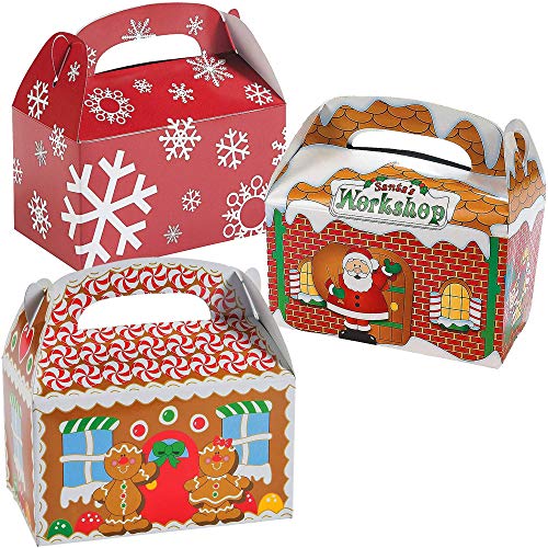 4E's Novelty Christmas Cookie Treat Boxes (36 Pack) Bulk 3D Xmas Cardboard Gable Gift Boxes - 12 of Each Design