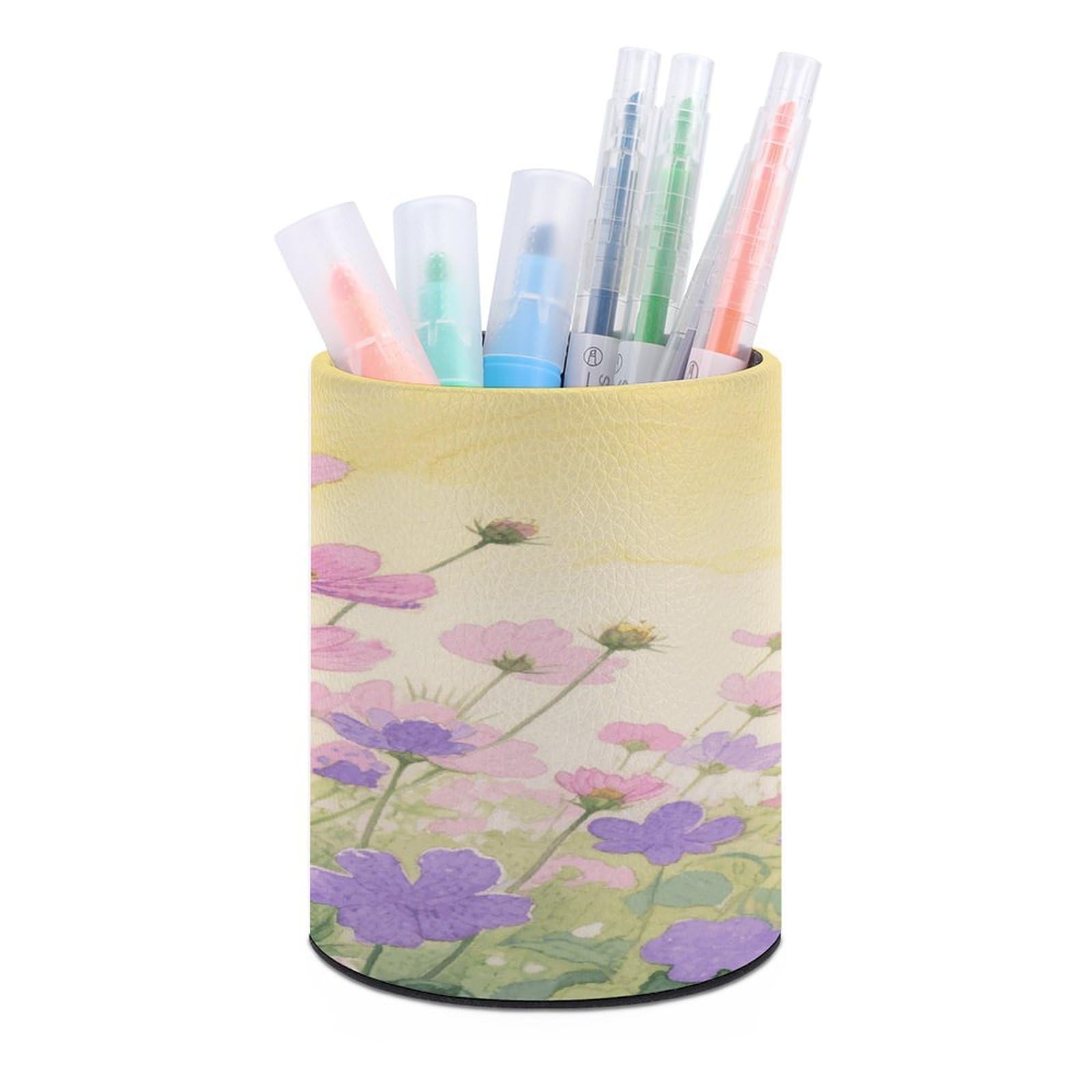 VstaDank Pink And Purple Flower Watercolor Pen Holder for Desk Makeup Brush Holders Stylish Pen Cup Cute Pencil Cup Round Pencil Holder Decor Brush Scissor Holders for Multifunctional Office Supplies