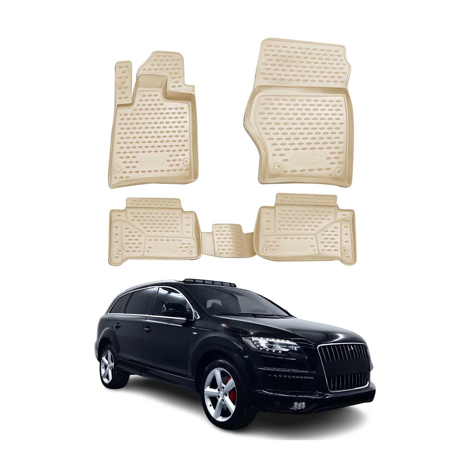OMAC Dywaniki Gumowe Dywaniki Pasujące do Audi Q7 4LB 2006-2015 TPE Dywaniki Samochodowe Beżowy 4X