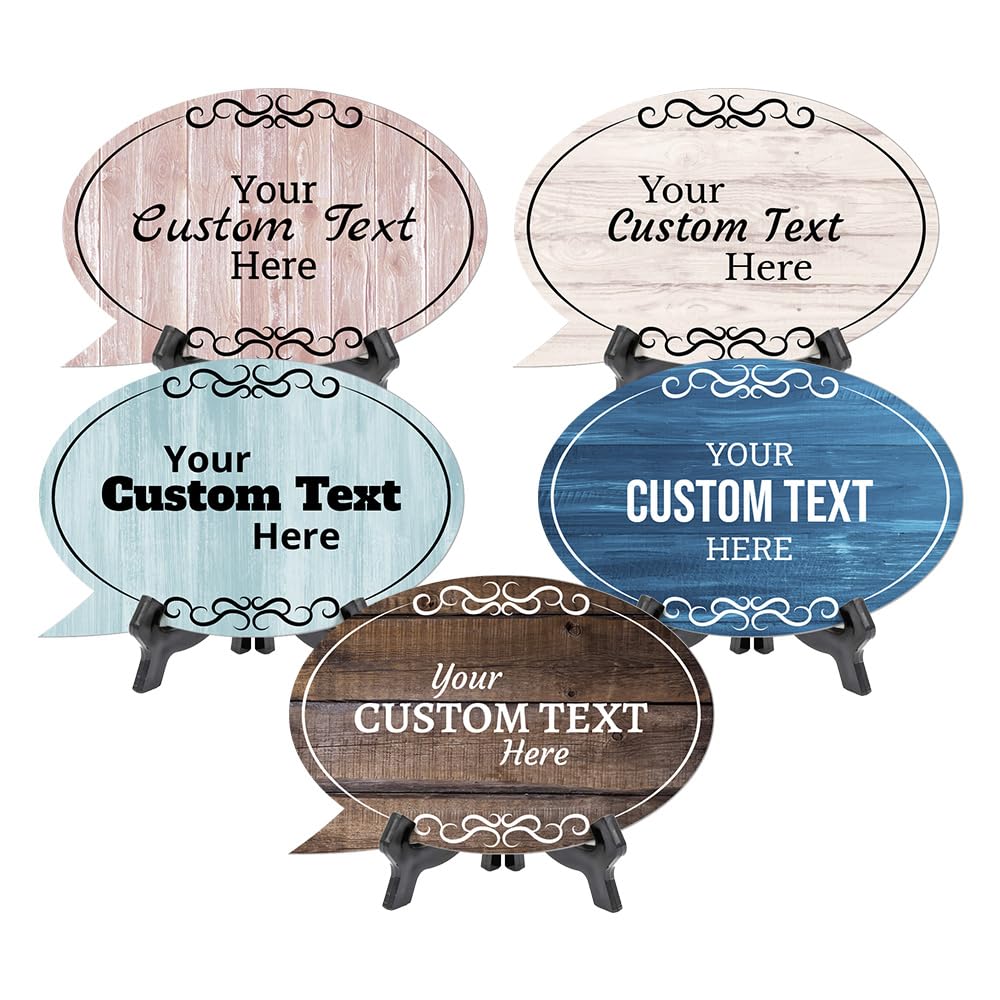 Custom Personalizable Speech Bubble Table Sign with Acrylic Black Stand (6 x 4") | Customizable Add Your Own Text