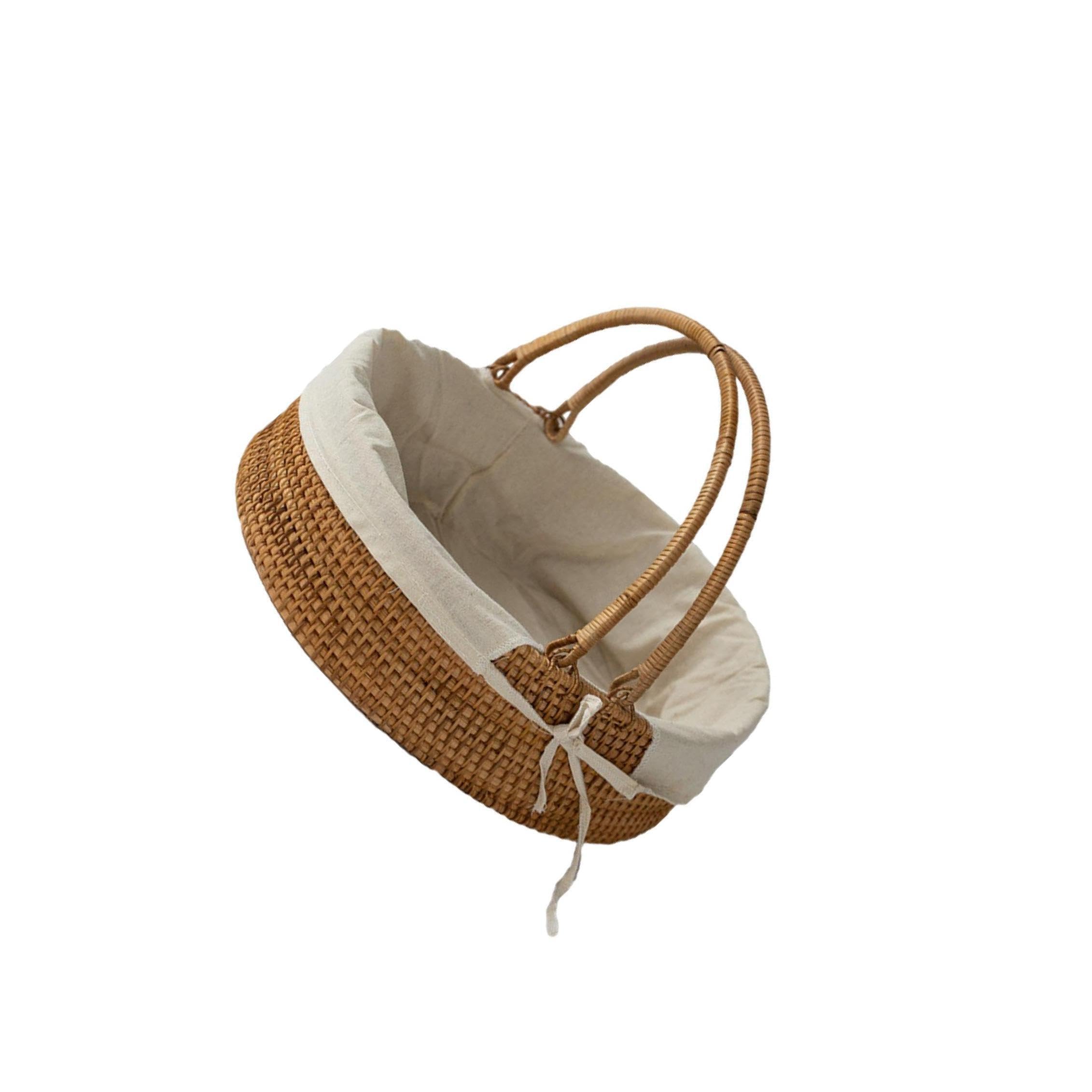 Cesta de Mimbre Tejida Resistente, Organizador de baño con Tela Forro Lavable extraíble para un fácil Mantenimiento. Cesta Mimbre Tejida para Picnic, Organizador baño con asa Plegable.