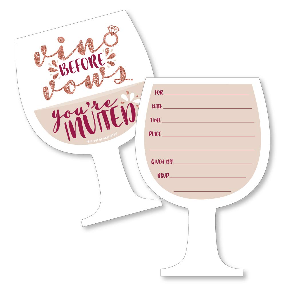 Big Dot of Happiness Vino Before Vows - Shaped Fill-in Invitations - Winery Bridal Shower or Bachelorette Party Invitation Cards with Envelopes - Set 12