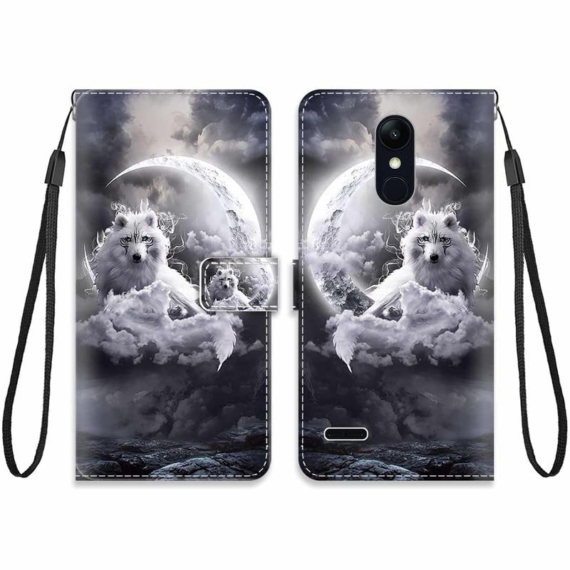 KARTXITAI Funda Compatible con LG K9,PU Carcasa Libro con Tapa magnético Flip Case en Cuero Antigolpes Cover con Dibujos Ranura Tarjeta Soporte Cartera-Lobo Lunar,Nube,Cielo,mar