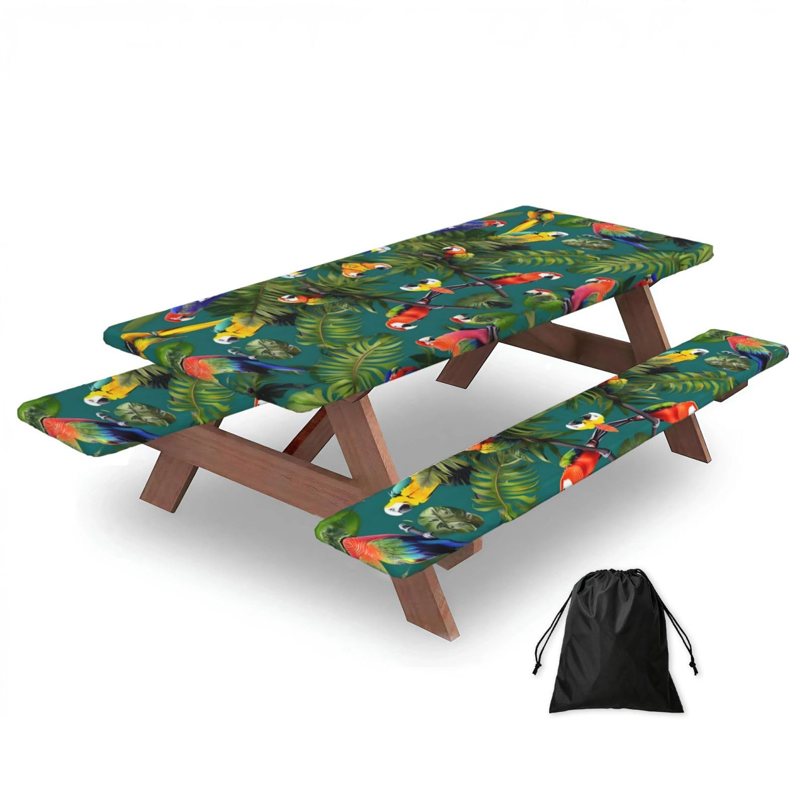 Tropical Plants And Parrots Print 3 Pack Wipeable Picnic Bench Cover And Table Cover Lightweight Table Cloth For Camping Outdoor