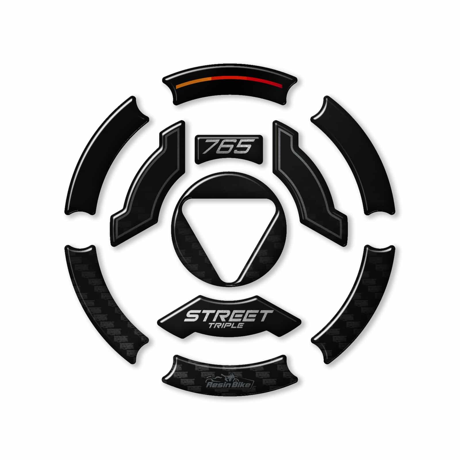 Resin Bike Autocollants 3D Résine Pour Triumph Street Triple 765 RS 2023 – Protection Réservoir & Garde-Boue, Made In Italy
