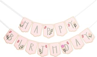 Floral Happy Birthday Banner – Flower Theme Party Decorations with Blossom Garland, Reusable Backdrop for Girls, Garden Party, Baby Shower & Spring Celebrations