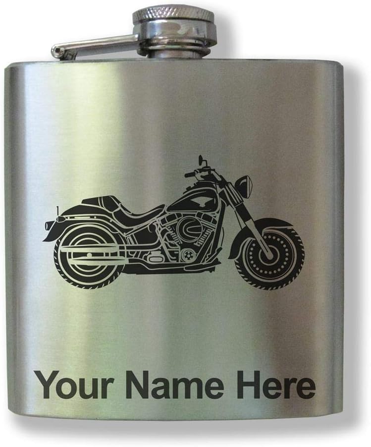 Stainless Steel Flask, Motorcycle, Personalized Engraving Included