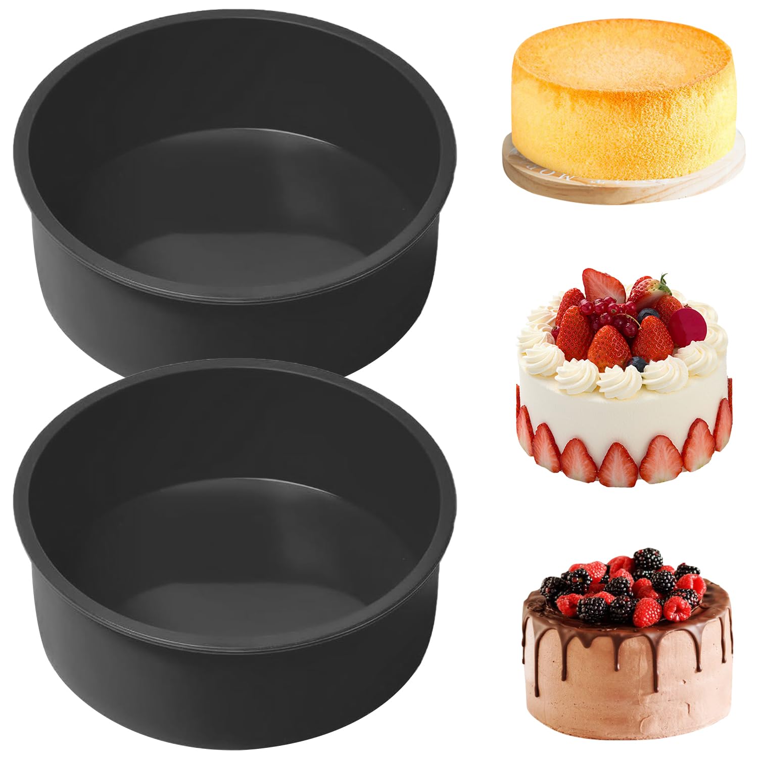YXHZVON 2PCS Silicone Cake Tins for Baking, 6 Inch Round Silicone Cake Mould, Round Cake Baking Pan for Cakes Puddings Bread Muffins (Black)