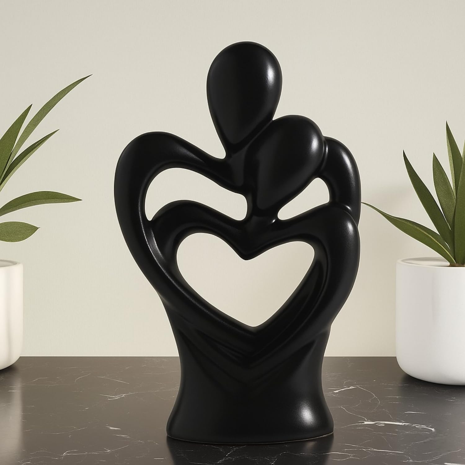 Hugging Couple Sculpture - Romantic Ceramic Figurine -4
