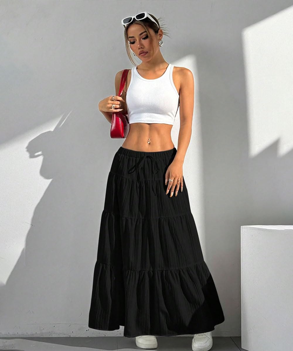 Gonna Donna Maxi Elegante Elastico Vita A-Linea Sciolto Abiti da Spiaggia Vacanze Estate Casual(Multicolore,S-XXL)
