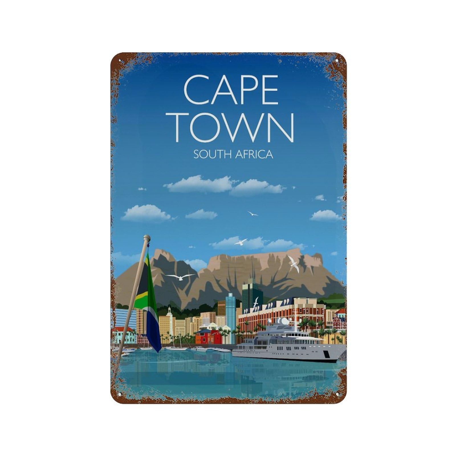 xiaoxiaoshen Travel of Cape Town City South Africa Cityscape Wall Decor Art Metal Tin Poster Modern Home Decor Art Home Bar Shop Decorations Vintage Sign 30x20cm